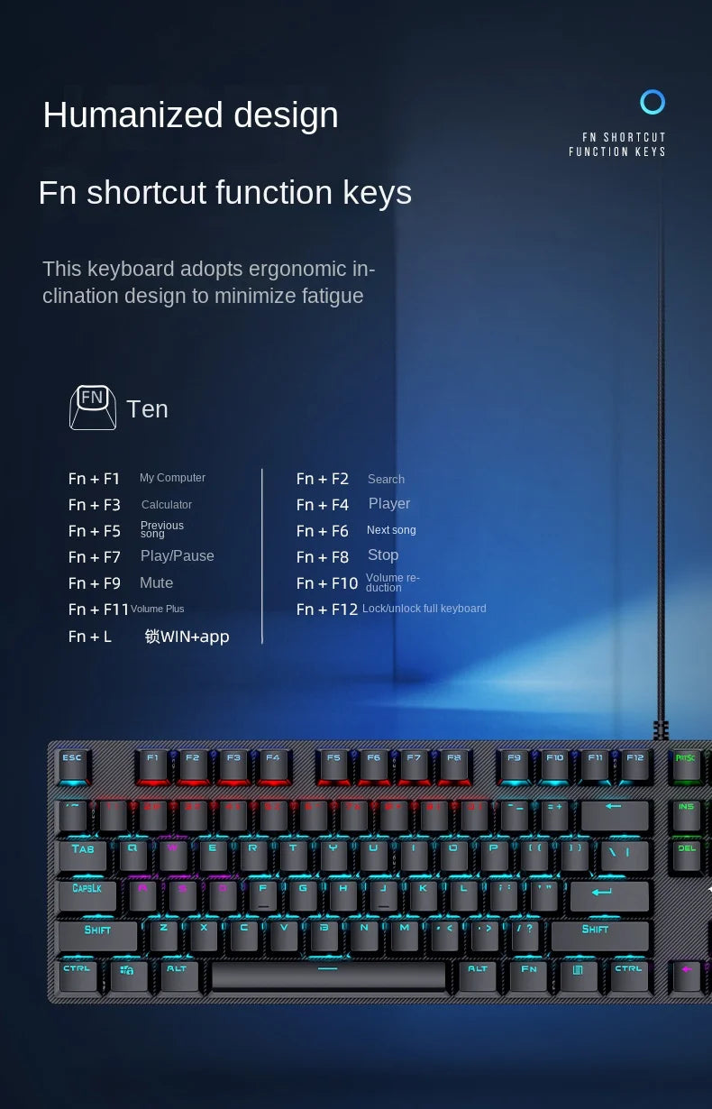 Wired Mechanical keyboard Gamer USB Keyboards gaming Backlit Musical 100% Computer 104 keys keyborad Ergonomic Pc key board