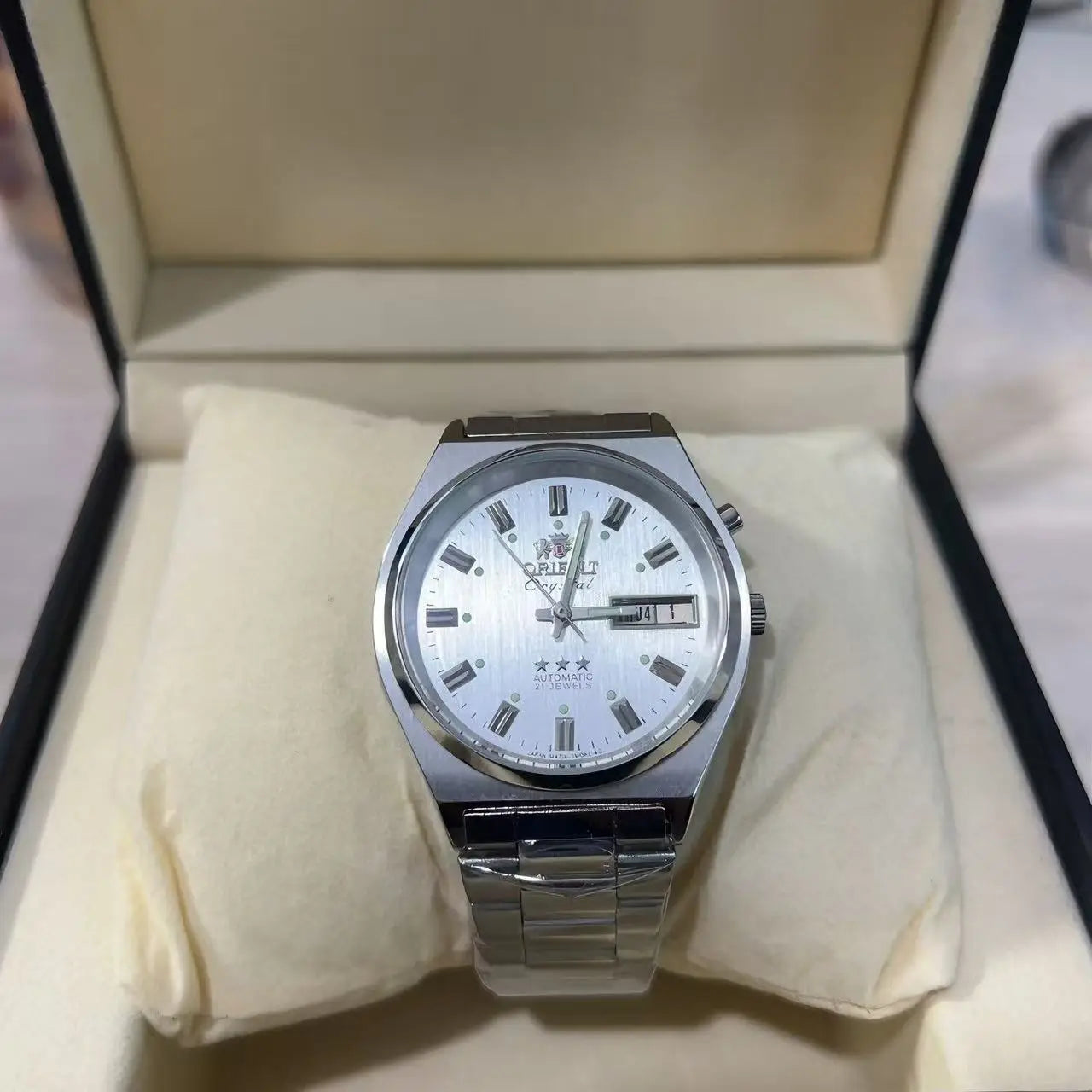 Unisex  Orient Mechanical Watch Steel Strap Folding Clasp Full Function World Time Watch Series 35MM