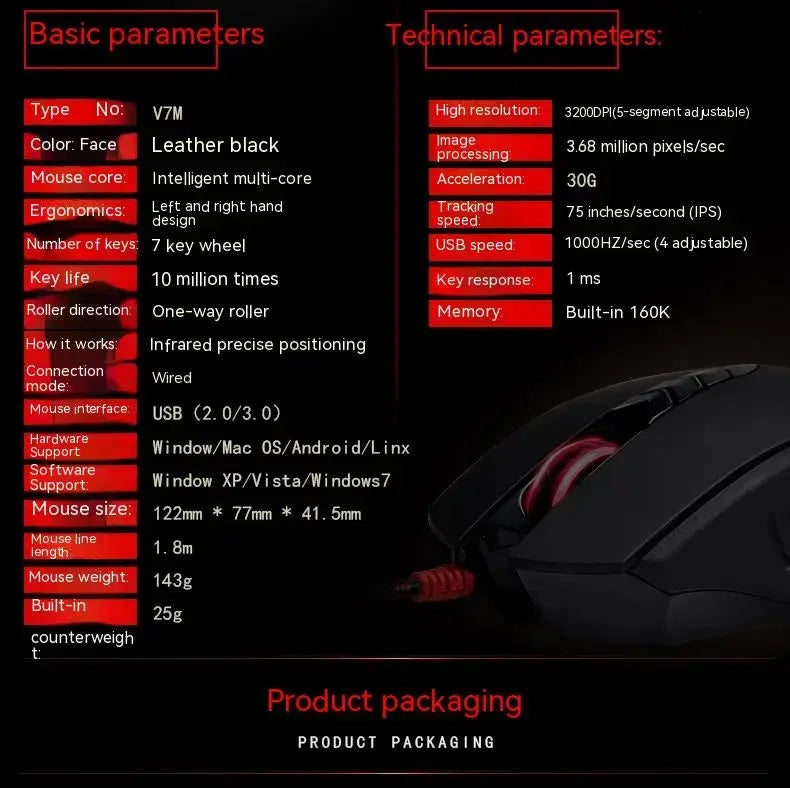Bloody V7M Wired Mouse RGB Lightweight Ergonomics Design 4000dpi PC Office E-sports Gaming Macro Programming Mouse for CF LOL CS