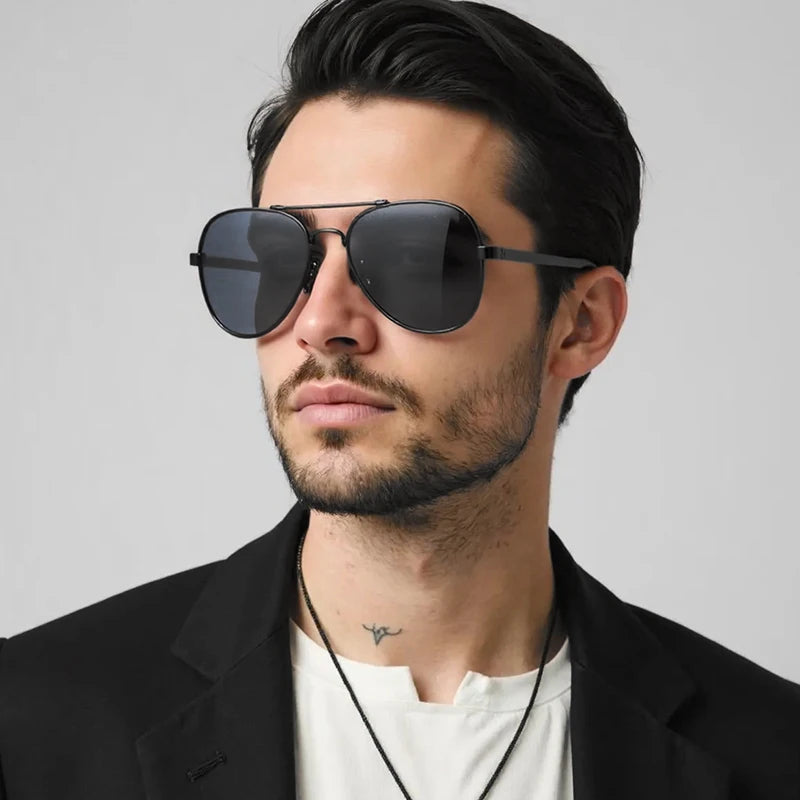 Classic Big Pilot Polarized Sunglasses Men Luxury Metal Black Aviation Sun Glasses Male Fashion Driving Vacation Shades UV400