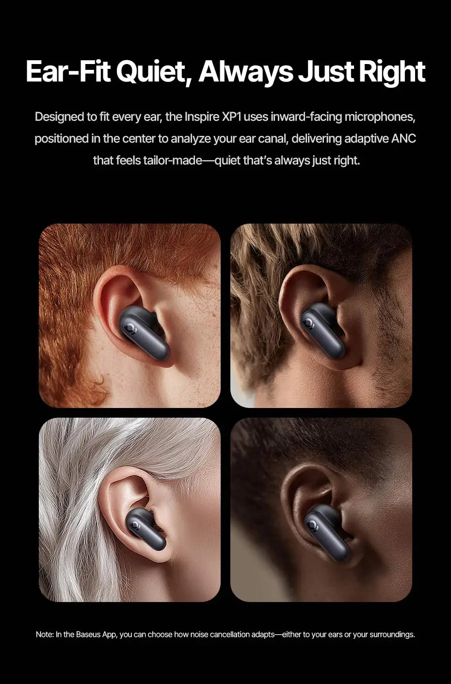 Baseus Inspire XP1 -50dB Adaptive ANC Wireless Earbuds Bluetooth 6.1 Dolby Audio 6 Mic ENC Wireless Earphones bud Sound by Bose
