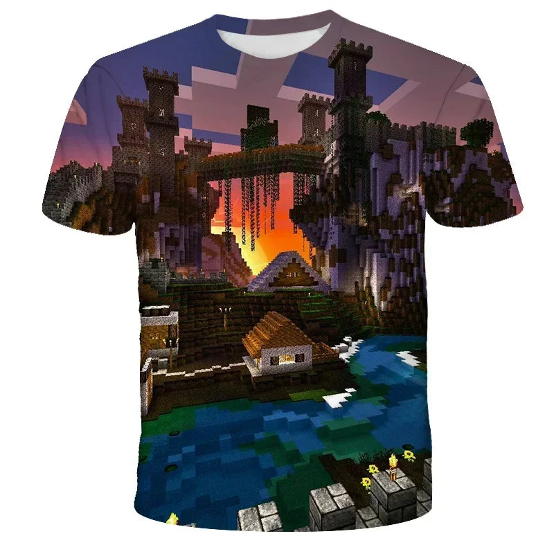 Boys T Shirt Minecraft Popular Tops 3D Printed Casual Summer Cute Boys Girls Building Blocks Cartoon T-shirt Inside Outside Mc