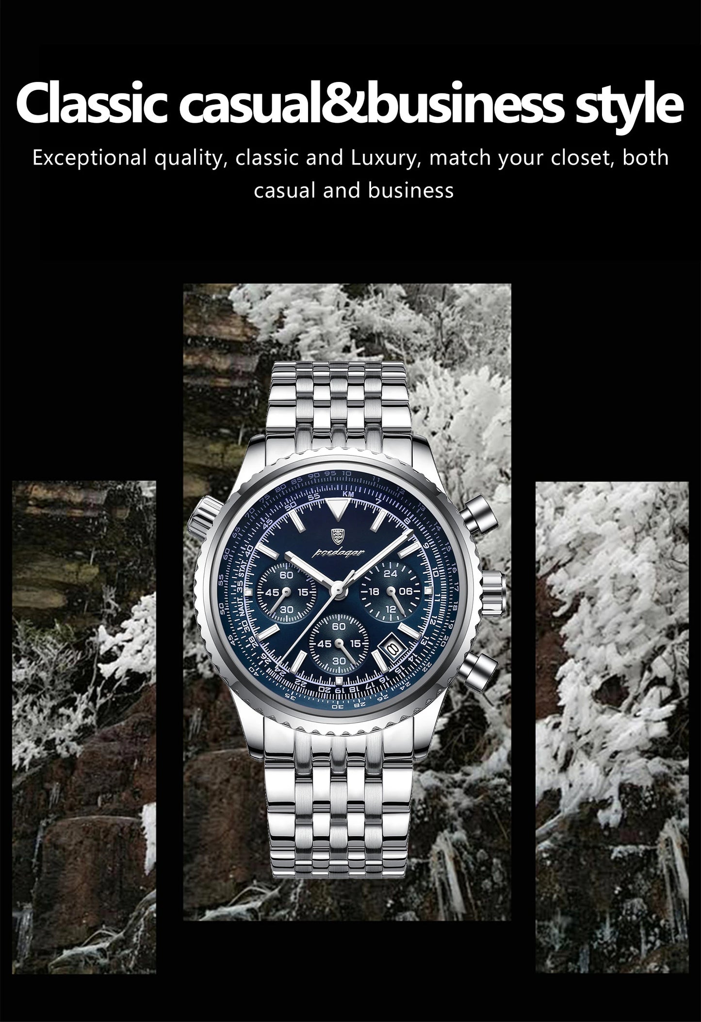 POEDAGAR Fashion Military Men's Watches Waterproof Luminous Date Chronograph Man Watch Stainless Steel Luxury Quartz Male Clock