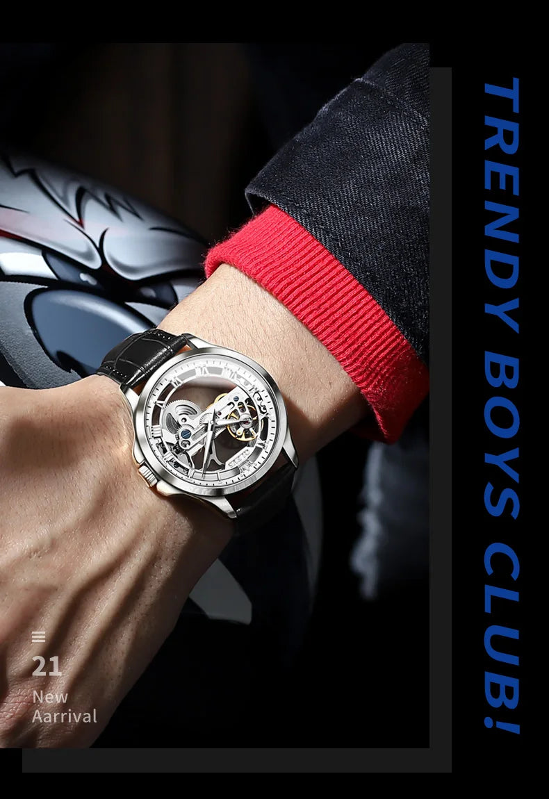 OLEVS 6661 Men Top Brand Watch Luxury All Transparent Hollow Men Mechanical Watch Original Fashion Waterproof Classic Men Watch