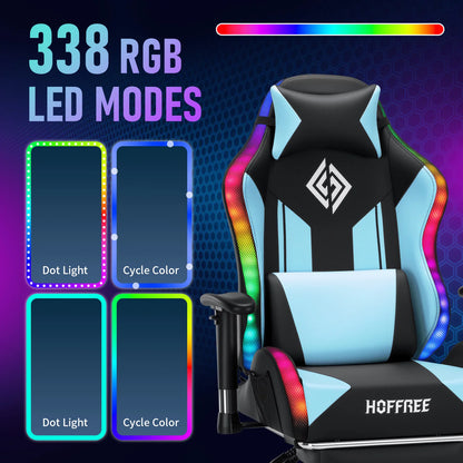 250Lbs Load LED Gaming Chair for Children 8-15Years, Adjustable Gamer Chair with LED Lighting, Footrest & Lumbar Support