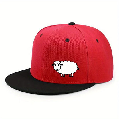 Unisex Adjustable Baseball Cap - Street Style Flat Brimmed Sheep Pattern Hat Casual Versatile And Personalized Hat