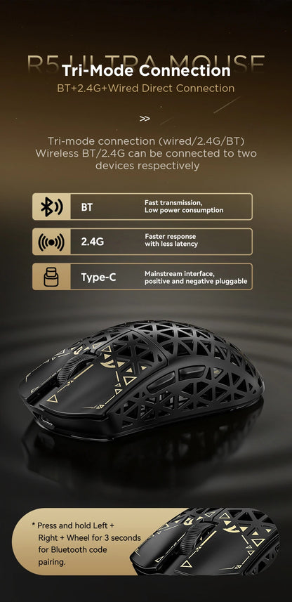 ATTACK SHARK R5 Ultra Carbon Fiber Wireless Gaming Mouse, PixArt PAW3950MAX Gaming Sensor, 42000DPI, 8000Hz, MCU Nordic 52840