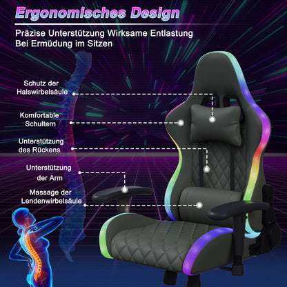Gaming Chair with Massage Function, Adjustable backrest,Computer Chair,with ambient light,Lumbar Cushion, Pillow,150 KG