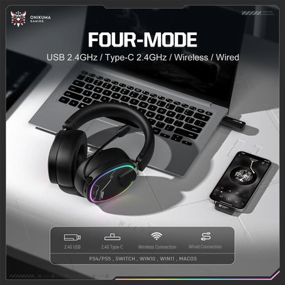 ONIKUMA Gt808 45dB Active Noise Canceling Wireless Headset | Hi-Res Audio, 1200mAh Battery 2.4GHz, Bluetooth, Wired