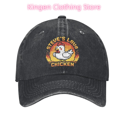 Unisex Chicken Jockey Lava Chicken Print Steves Hat Fashion Distressed Washed  Baseball Cap Adjustable