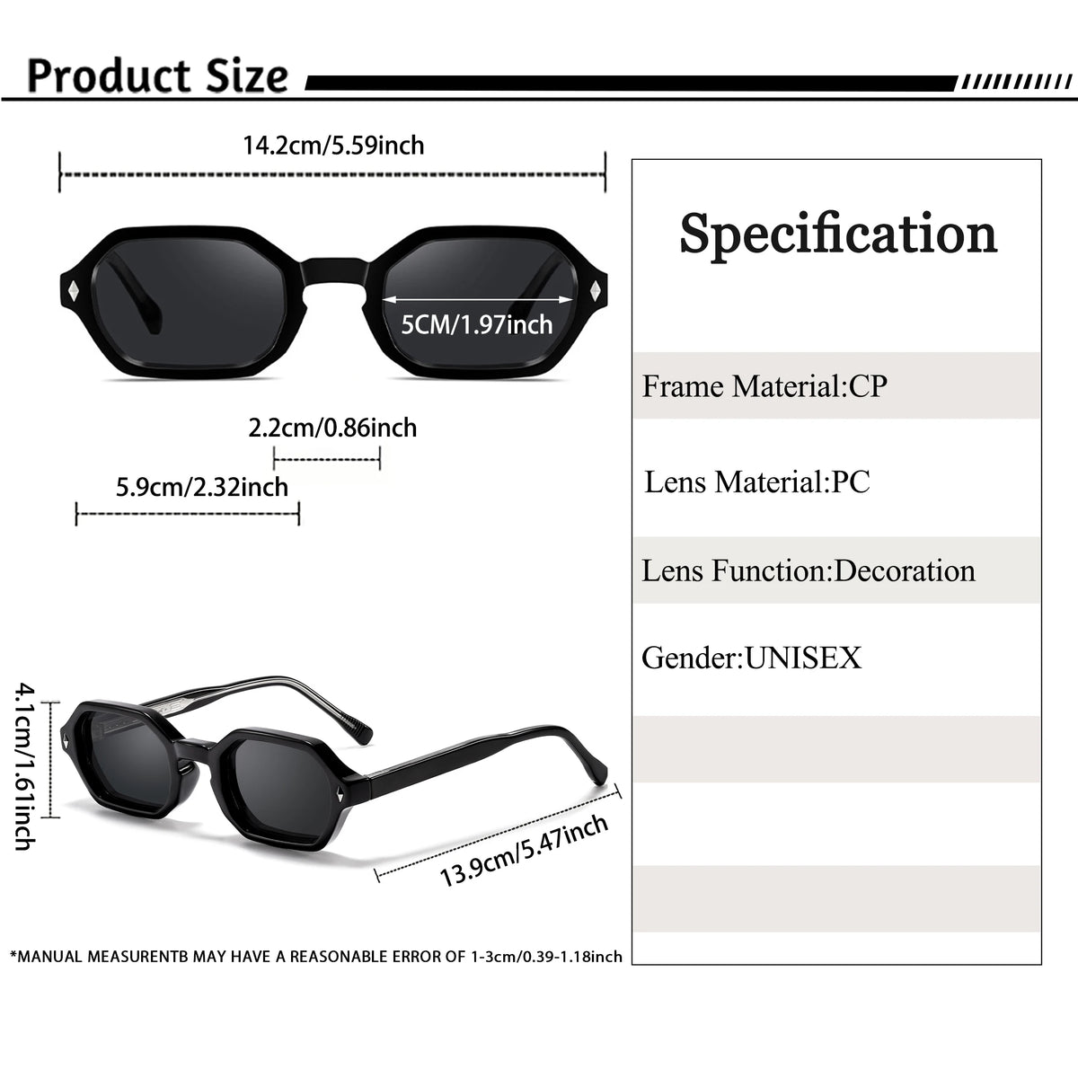 CATERSIDE Polygon Sunglasses Fashion Men Small Frame Gradient Lens Sun Glasses for Summer Beach Party Ideal Choice for Gifts