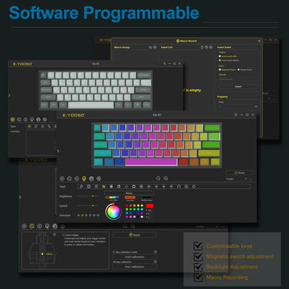 E-YOOSO Hz-61 RGB USB Mini 8K RT Mechanical Gaming Keyboard Magnetic Switch 61 Key Wired for Computer PC Laptop detachable cable