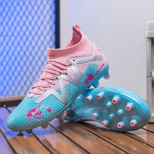 AG/FG Long Studs Soccer Shoes，PU Fabric Mixed Upper，TPU Sole Wear Resistant Anti Slip，Men Women Kids Youth Outdoor Sports