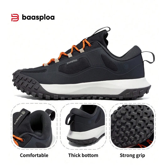 Baasploa Hiking Shoes Men Outdoor Waterproof Camping Resistant Non Slip Sneakers Male Casual Lightweight Lace-Up Walking Shoes