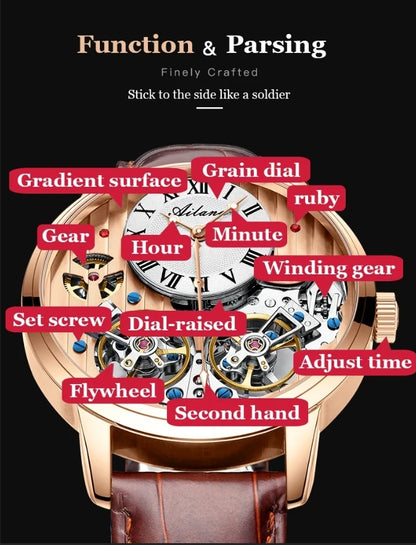 AILANG watch men's advanced expensive automatic mechanical watch Rome double tourbillon waterproof watch.