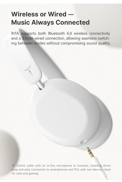 TANCHJIM RITA HiFi Bluetooth Headset Wireless/Wired LDAC ANC・ENC 40mm DMT5 Dynamic Driver Bluetooth 6.0 + 3.5mm Gaming Over-Ear
