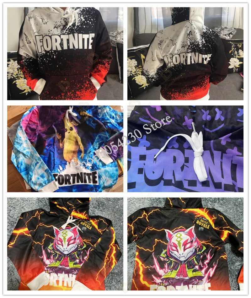 Fortnite-fanien huppari 3D Battle Royale -printillä – cosplay Victory -painettu huppari miehille, naisille ja lapsille, hupullinen streetwear-collegepaita