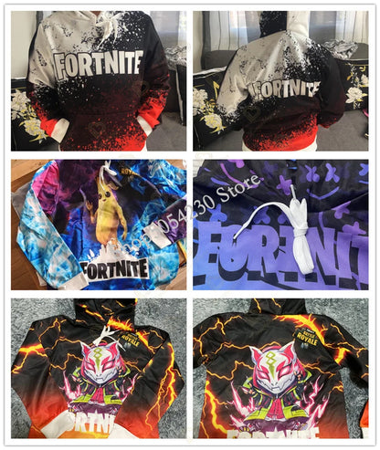 Fortnite-fanien huppari 3D Battle Royale -printillä – cosplay Victory -painettu huppari miehille, naisille ja lapsille, hupullinen streetwear-collegepaita