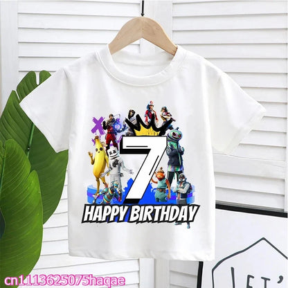 Fortnite Kids T-shirts Birthday Number 1-10 Printed T-shirt Boys Summer Casual Short Sleeves Sports Tops Children's Clothing