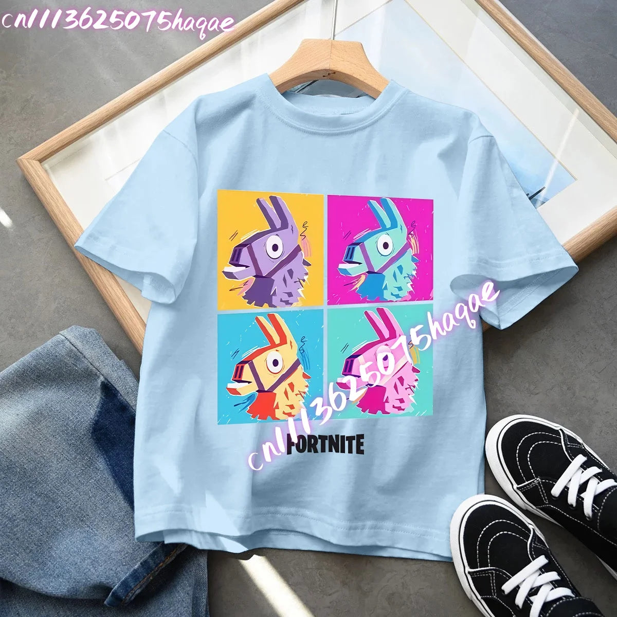 Fortnites Kids Blue Cotton T-Shirt Fortress Night Baby Short Sleeve Tees Shirt Cartoon Boy Girl Summer Clothes Kawaii Tops Gift