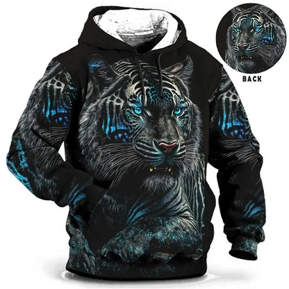 Vintage Hoodies for Men Wolf Animal Pattern 3D Print Eagle Leopard Tops Autumn Winter Casual Long Sleeve Oversized Tiger Hooded