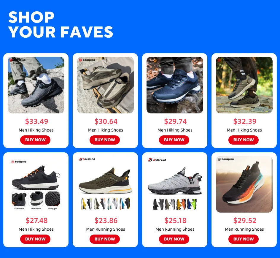 Baasploa Hiking Shoes Men Outdoor Waterproof Camping Resistant Non Slip Sneakers Male Casual Lightweight Lace-Up Walking Shoes