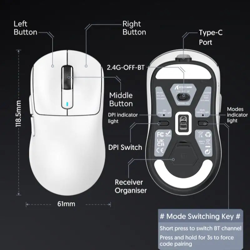 ATTACK SHARK X3 třirežimová myš 1K Hz, X3Pro bezdrátová Bluetooth myš 4K Hz, lehká, PAW3395, mobilní rychlost 650IPS