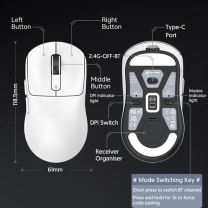 ATTACK SHARK X3 třirežimová myš 1K Hz, X3Pro bezdrátová Bluetooth myš 4K Hz, lehká, PAW3395, mobilní rychlost 650IPS