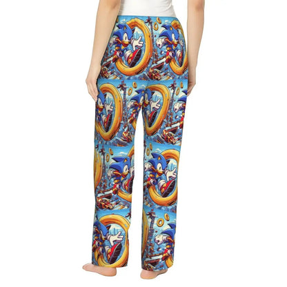 Custom Women Soniced Pajama Pants Printed Hedgehog Game Sleep Sleepwear Bottoms with Pockets
