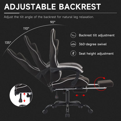 Gaming Chair with Footrest Gamer Chairs Ergonomic with Lumbar Cushion Headrest Gaming Chair Height Adjustable Computer Chair