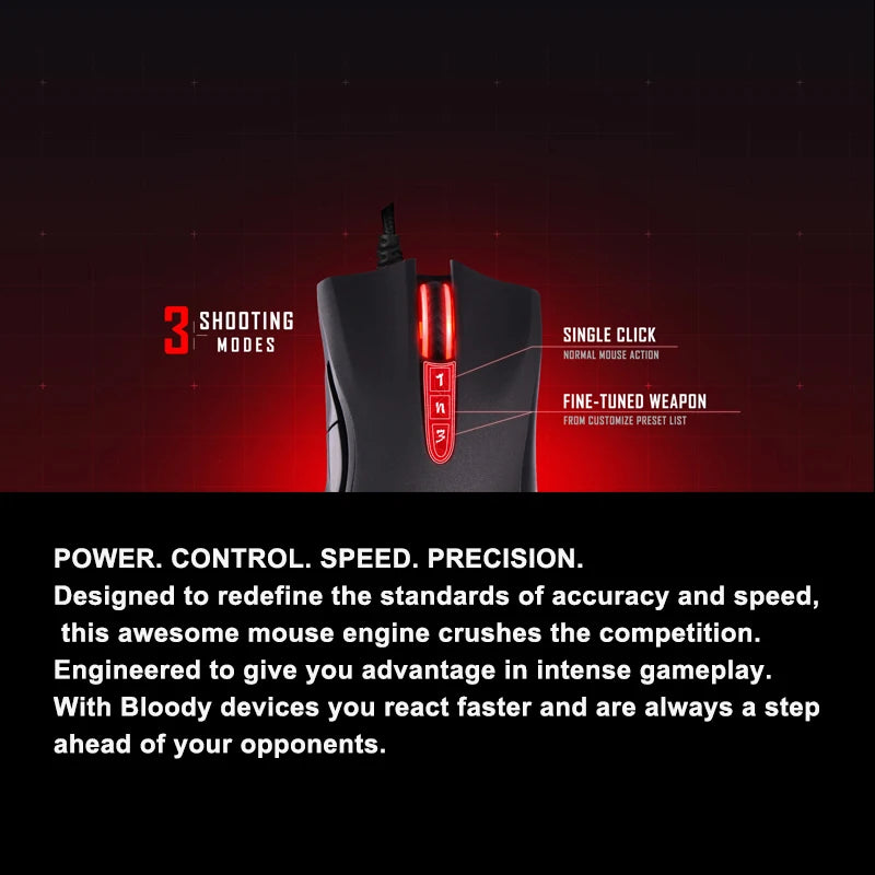A4TECH Bloody A91 Gaming Mouse, 4000 DPI, Drag Click, 1000HZ, 6666FPS, 8 Buttons, Metal X' Glide Armor Boot, Over 20 million clicks