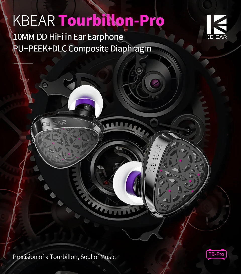 KBEAR Tourbillon-Pro TB-PRO in-Earphone 10mm DD High Resolution TypeC HIFI Wired Earbuds PU+PEEK+DLC Composite Diaphragm