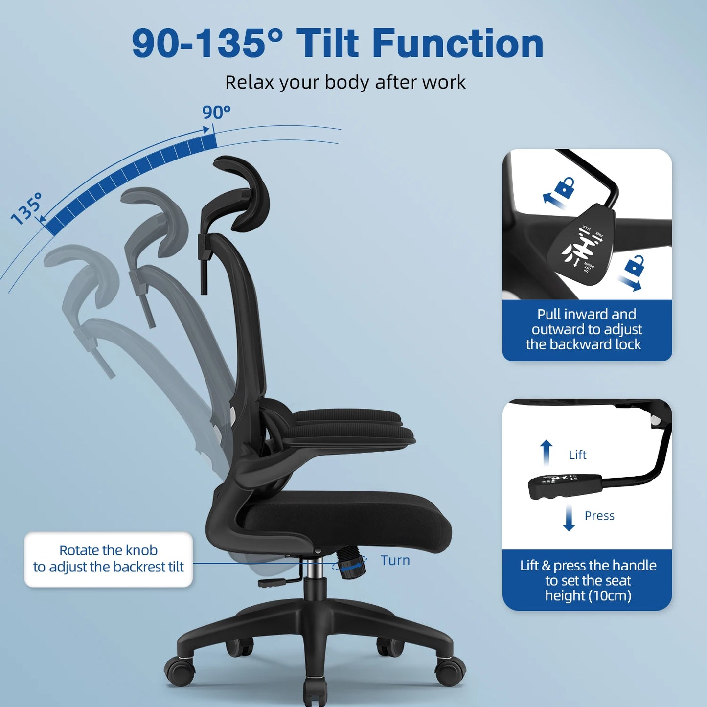 Daccormax office chair ergonomic, Desk chair, 150kg capacity, adjustable headrest and armrests, Computer chair with lumbar support