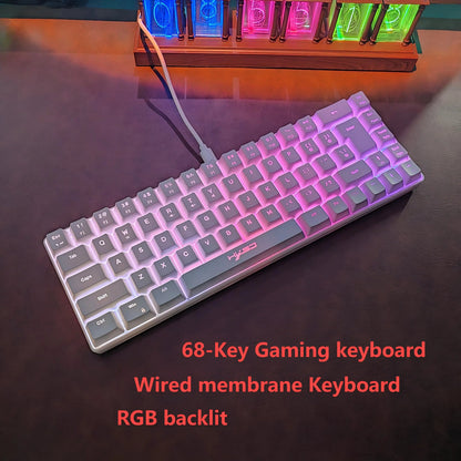 Compact HXSJ gaming keyboard 68 Keys wired keyboard RGB backlit membrane keyboard 60% mini portable office keyboards for laptop