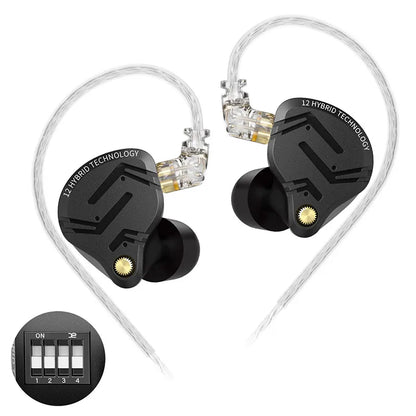 KZ ZS12 PRO X hybridní dynamická technologie a technologie Balanced Armature, IEM sluchátka do uší, vylepšený HiFi basový in-ear headset s ladicím kabelem