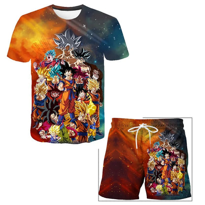 2026 Summer Dragon Ball Z Tshirt Set Kids Vegeta Boys Clothes Mens Women T-shirt Suit Trucksuit Clothes Short Sleeve Shorts Set