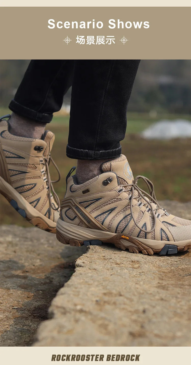 ROCKROOSTER Hiking shoes Men waterproof hunting Boots Tactical Desert Combat Boots trekking Ankle mountian cow Leather Sneakers