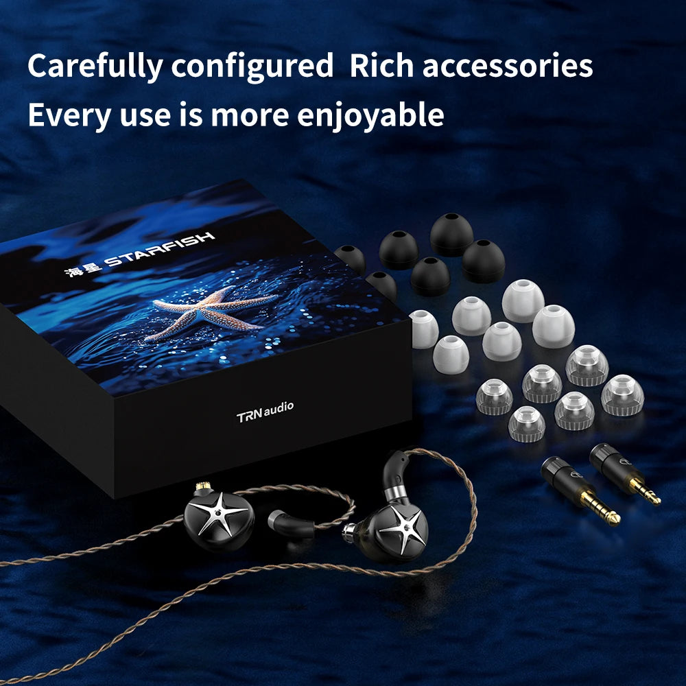 TRN Starfish Earphones 12mm Dynamic Driver In-ear Monitors  Beryllium coated Diaphragm Headset Hi-Fi Headphones with Detachable