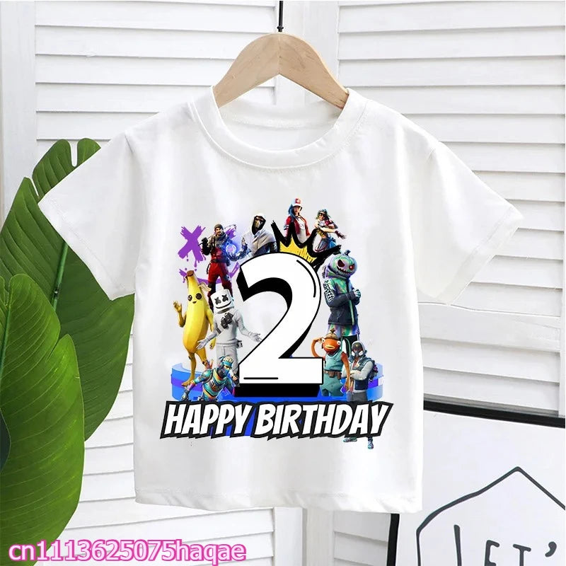 Fortnite Kids T-shirts Birthday Number 1-10 Printed T-shirt Boys Summer Casual Short Sleeves Sports Tops Children's Clothing