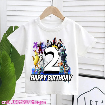 Fortnite Kids T-shirts Birthday Number 1-10 Printed T-shirt Boys Summer Casual Short Sleeves Sports Tops Children's Clothing