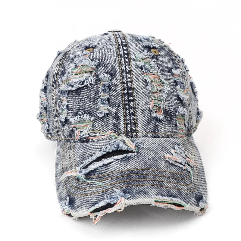 Vintage Washed Distressed Denim Colorful Baseball Cap for Men Women, Fashion Two-Tone Ripped Sun Protection Visor Hat Trendy