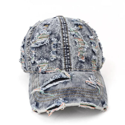 Vintage Washed Distressed Denim Colorful Baseball Cap for Men Women, Fashion Two-Tone Ripped Sun Protection Visor Hat Trendy