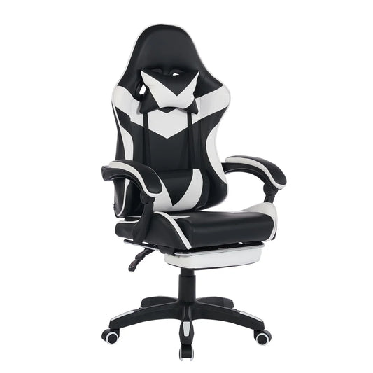360 ° - Swivel Ergonomic Racing Design Gaming Chair Leather High Back Office Chair Height Adjustable Task Chair, Black&White