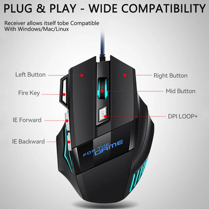 USB Wired Mouse 7 Button 2400DPI Gaming Mouse RGB Breathing Light Mecha Mice Ergonomic Optical Office Mice For Desktop Laptop