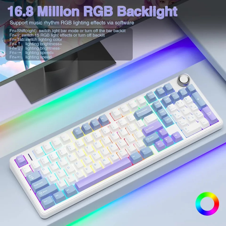 AULA F99 PRO Wireless Gaming Mechanical Keyboard 99 Keys Hot Swappable Gasket Structure 96% 8000mAh Battery Keyboard with Knob