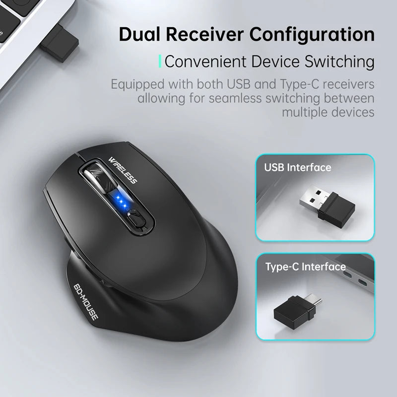 Wireless Tri-Mode Gaming Mouse 2.4G Dual Receiver Bluetooth With Battery Level Display Portable Universal Office Mouse