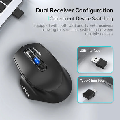 Wireless Tri-Mode Gaming Mouse 2.4G Dual Receiver Bluetooth With Battery Level Display Portable Universal Office Mouse