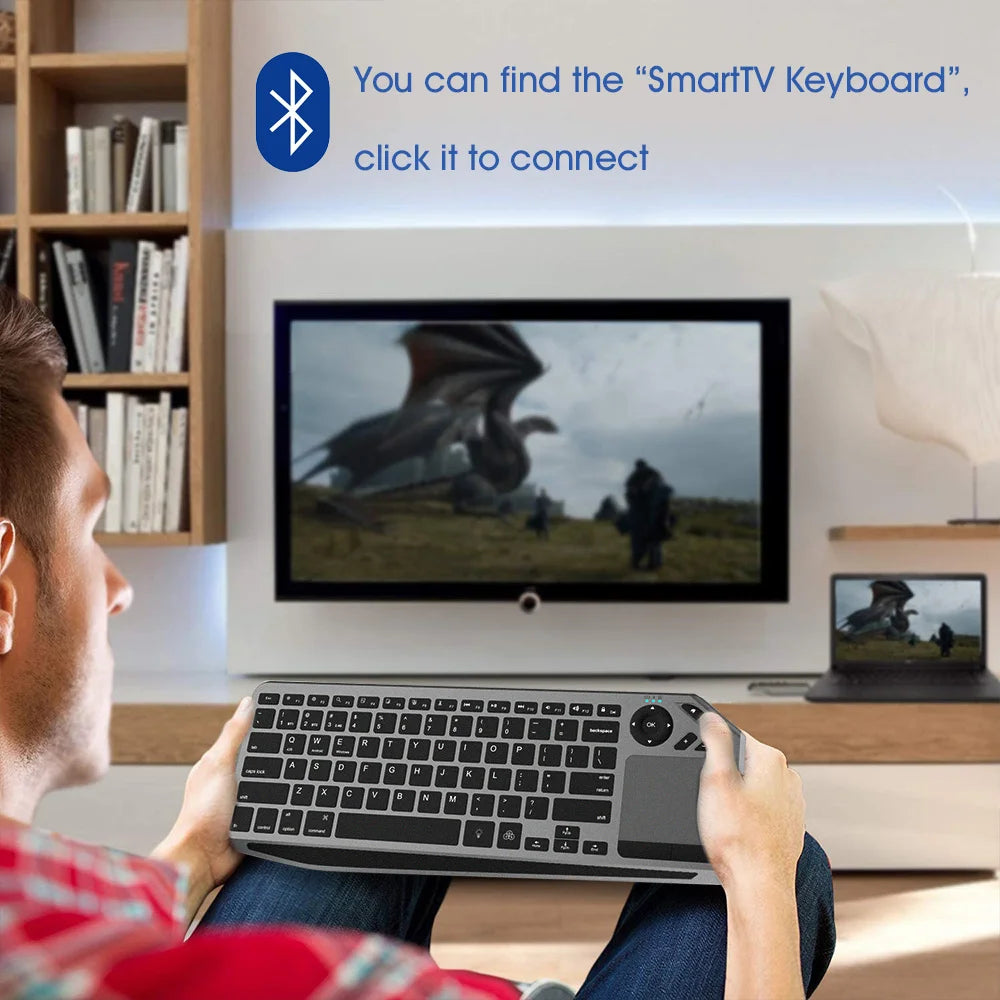 Bluetooth Wireless Keyboard with Touchpad 7-Colors Backlit 2.4g Rechargeable Trackpad Keyboard for Smart TV, IOS IPhone/IPad