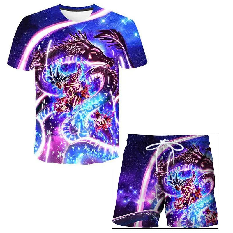 2026 Summer Dragon Ball Z Tshirt Set Kids Vegeta Boys Clothes Mens Women T-shirt Suit Trucksuit Clothes Short Sleeve Shorts Set