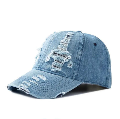 Vasket denim-baseballkasket til kvinder og mænd, solbeskyttende, åndbar forårs- og sommerhat, vintage snapback-kasket til kvinder